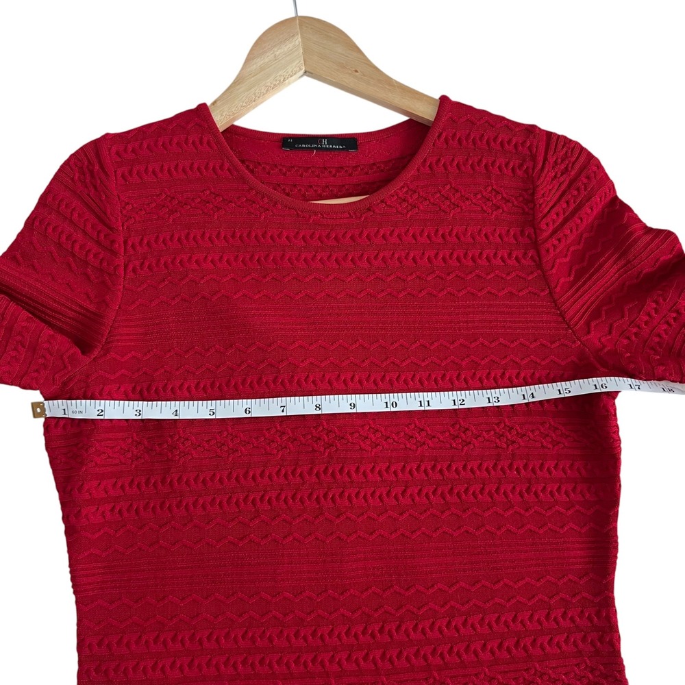 Carolina Herrera Red Cable Knit 3/4 Bell Sleeve Sweater Blouse M Elegant Holiday - Picture 9 of 11